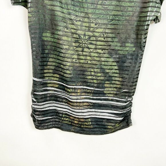 Vanity Large Womens Green Boho Striped Top - Picture 3 of 6